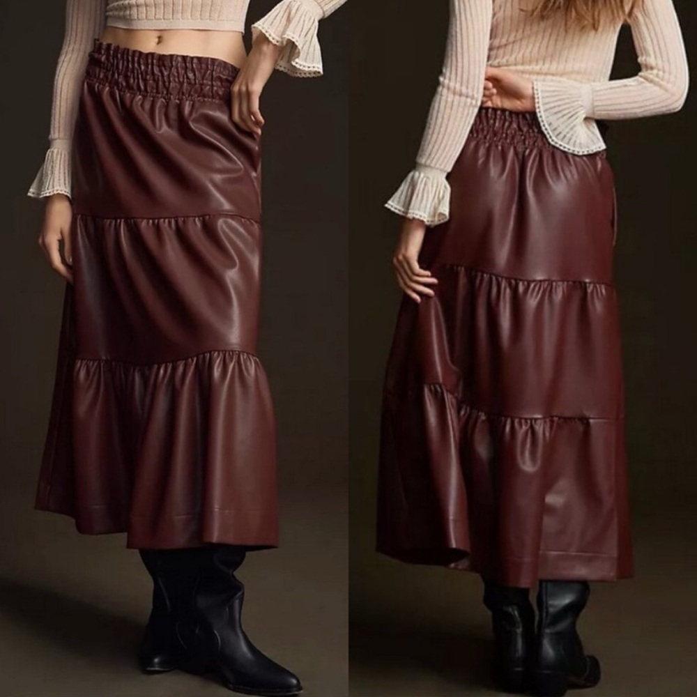 NWT Anthropologie The Somerset Maxi Skirt Faux Leather Edition